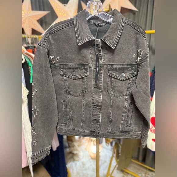 Driftwood Shooting Star Embroidered Beaded Denim Jacket In Black - Picture 4 of 6